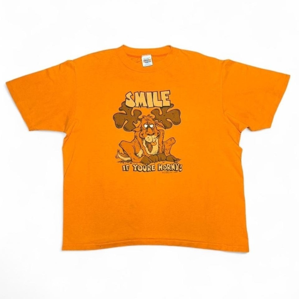 Vintage 70s Smile If You're Horny Novelty Joke Funny Lewd Crazy Shirts T-shirt